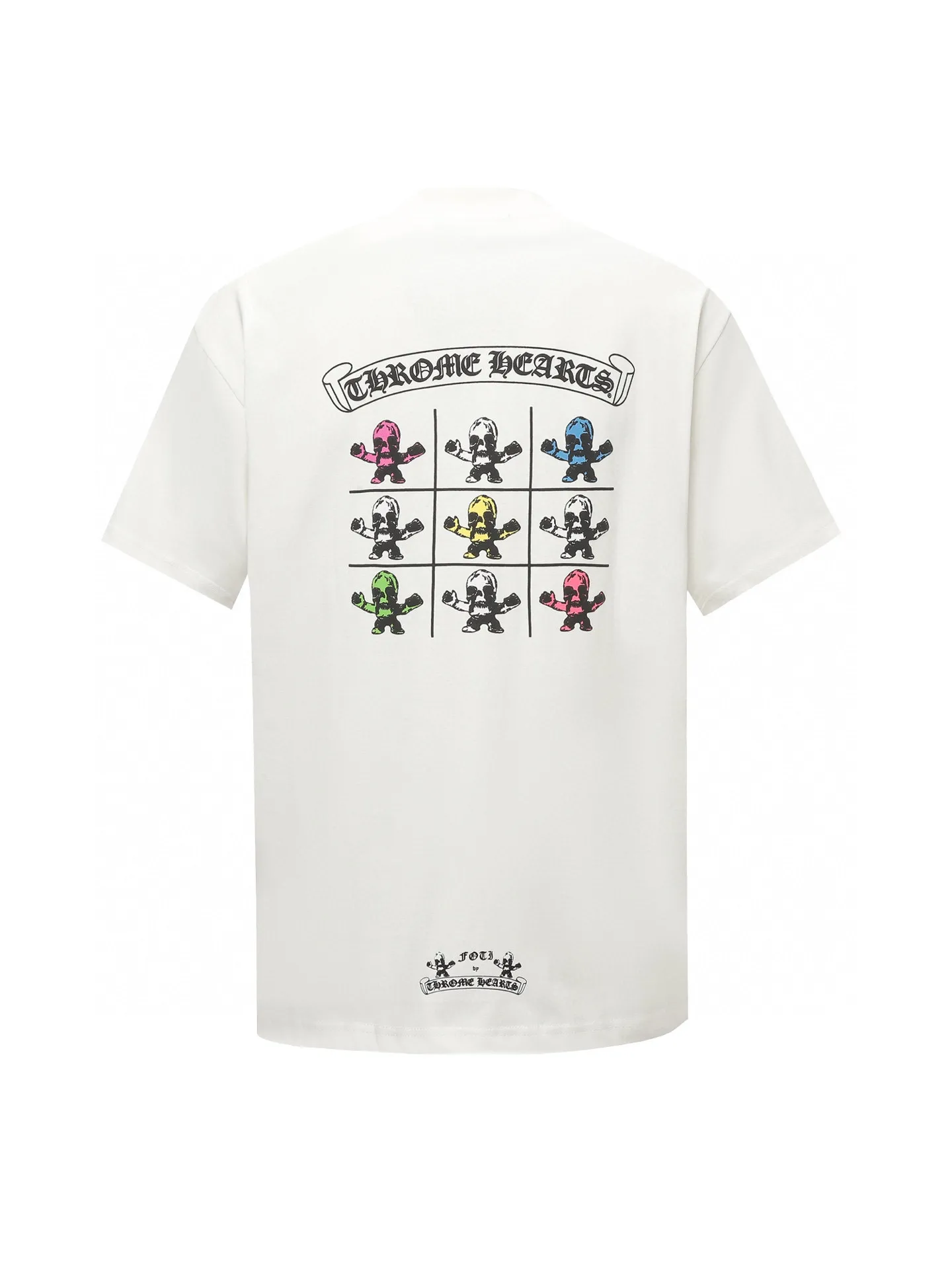 🅿️170 CHORME HEARTS CH FOTI co-branded skull short-sleeved T-shirt. The original version was purchased at a New York counter for NT$4,000. It is custom-made with 230g pure cotton fabric with the same zp. The printing is made of film opening and screen printing. In order to achieve the same consistency as the original version, the nine-square grid skull on the back was individually debugged seven times on the film version. The original loose version has not been cut, and the details of customized accessories are Size: XS-L
